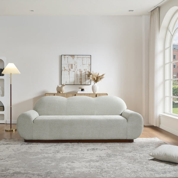 English Elm 88 In. Curved Cloud Sofa Chenille Upholstered 3 Seat Living Room Couch Walnut Legs Light Green N773IS00095G