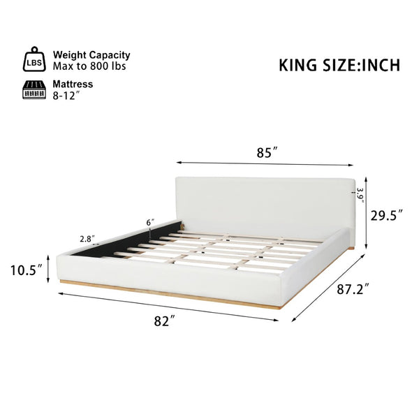 English Elm Elegant White Upholstered King Bed Solid Wood Slats Padded Headboard Modern Bedroom N769Q389476A