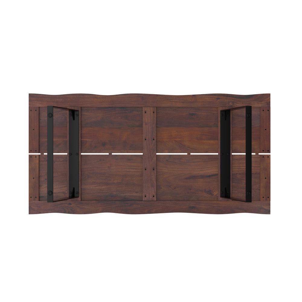 English Elm Delta Delta Dining Table handcrafted solid acacia wood 72"x36" live edge top with black iron legs durable finish Walnut B136P203497