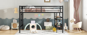 English Elm Twin Metal Loft Bed With Storage Shelf, Safe Climbing Ladder, Guardrails & Space-Saving Design For Kids W1580P309652-GIGA