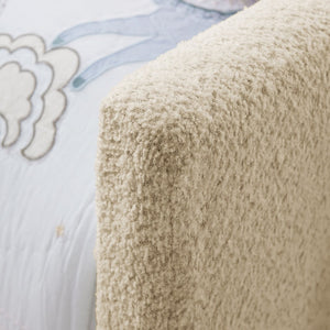 English Elm Twin Boucle Upholstered Kids Bed Whimsical Rabbit Ear Headboard with Safety Rail Camel W1413P407488