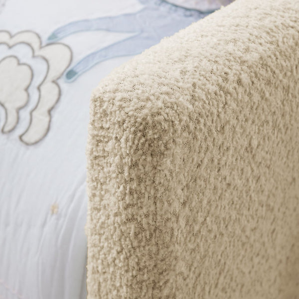 English Elm Twin Boucle Upholstered Kids Bed Whimsical Rabbit Ear Headboard with Safety Rail Camel W1413P407488
