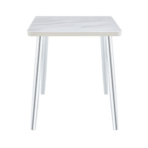 English Elm Modern Marble Look Glass Top Rectangular Dining Table Seats Six Silver Tapered Legs W1151S04623