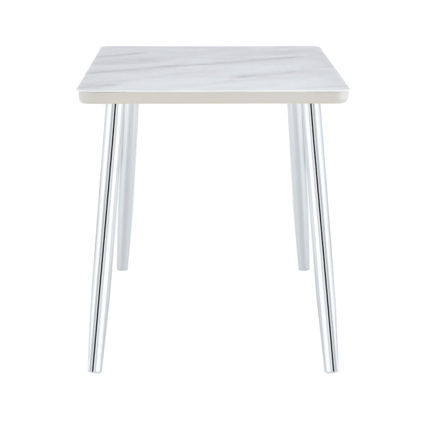 English Elm Modern Marble Look Glass Top Rectangular Dining Table Seats Six Silver Tapered Legs W1151S04623