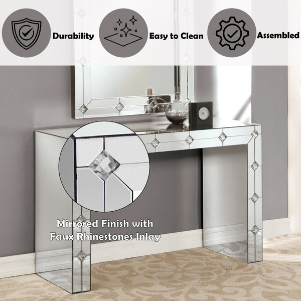 English Elm Hessa Glam Mirrored Console Table with Rhinestone Inlay for Entryway Decor B2726P446690