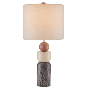 Moreno Table Lamp - Stunning Geometric Design in Rosa Cappuccino & Breccia Marble with Beige Shade