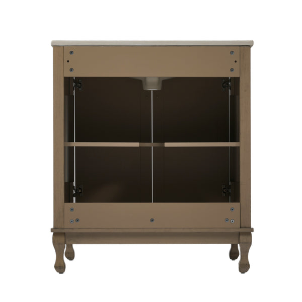 English Elm Christopher Knight Home® - 30" Vintage Bathroom Vanity with Rectangle Ceramic Sink, Rubber Wood Legs, Soft-Close Doors, Adjustable Shelves Antique brown N817P245316L