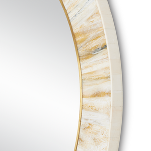 Niva Round Mirror - Elegant Cream and Brass Finish Faux Horn Design for Contemporary Decor Style