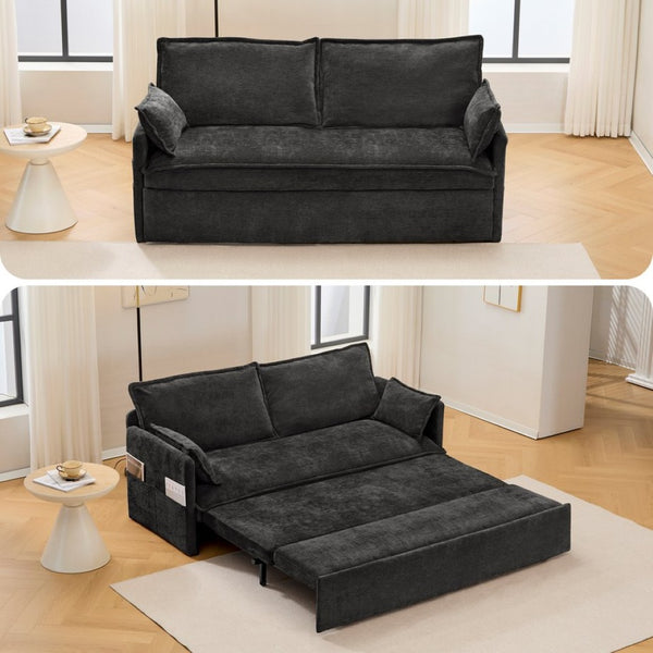 English Elm 59.5" Chenille Sleeper Sofa with Usb Charging Storage and Firm Foam Support W2606P301327