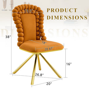 English Elm Set of 2 Sculptural Bubble Back Velvet Dining Chairs with Electroplated Metal Legs Gold,Orange W1512P491583