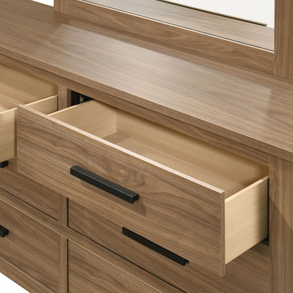 English Elm Walnut Finish King Bedroom Set Carved Headboard Rubberwood Frame with Two Nightstands B2741S00903