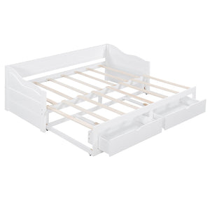 English Elm Wooden Twin Daybed with Pull Out Trundle and Dual Storage Drawers for Guest Rooms White LP000519AAK-1