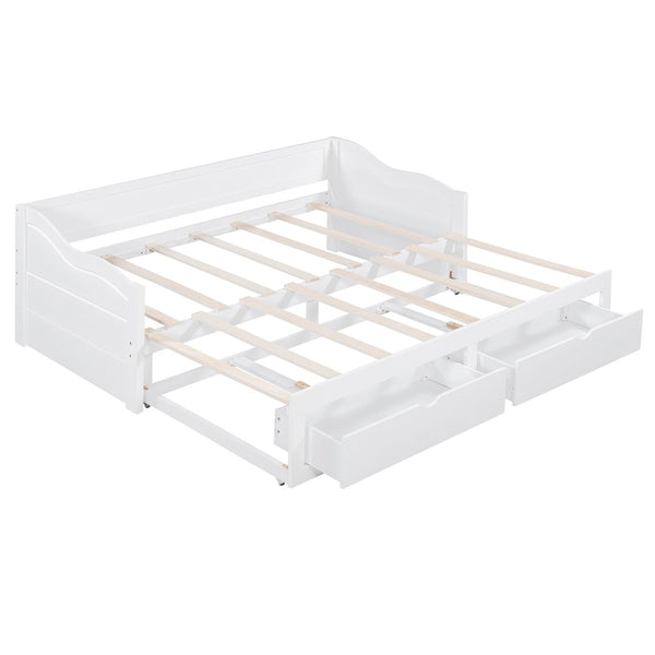 English Elm Wooden Twin Daybed with Pull Out Trundle and Dual Storage Drawers for Guest Rooms White LP000519AAK-1