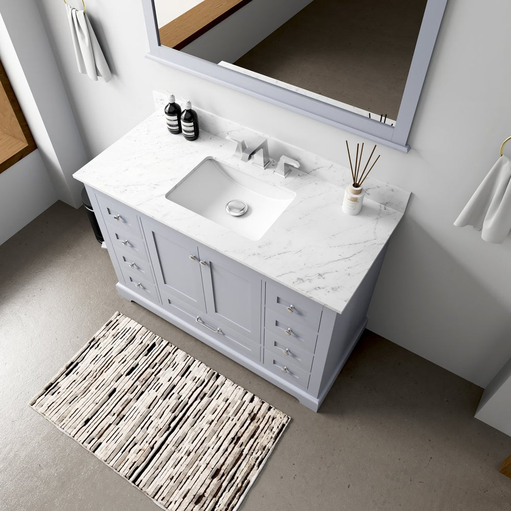 English Elm Dark Grey Single Bath Vanity With Carrara Marble Top - Ample Storage, Soft-Close Drawers & Timeless Style B2731P258212