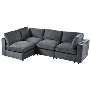 English Elm U-style 113" Upholstered Modular Sofa with Built-In Bluetooth Audio, Wireless Charging & Storage Grey WY000457AAE