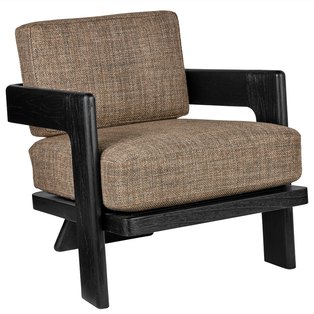 Theo Lounge Chair in Rig Otter Fabric - Stylish Bohemian Design with Caviar Black Mindi Wood Frame