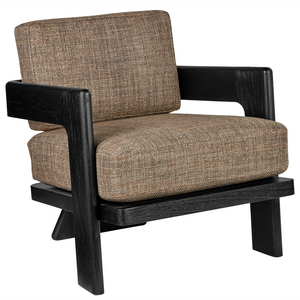 Theo Lounge Chair in Rig Otter Fabric - Stylish Bohemian Design with Caviar Black Mindi Wood Frame