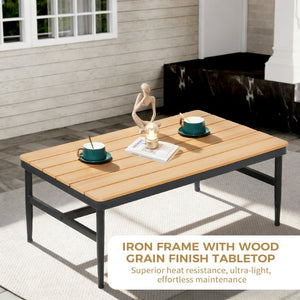 English Elm 4-piece Outdoor Aluminum Conversation Set with Thick Olefin Cushions Teak Accent Table T5880S00022