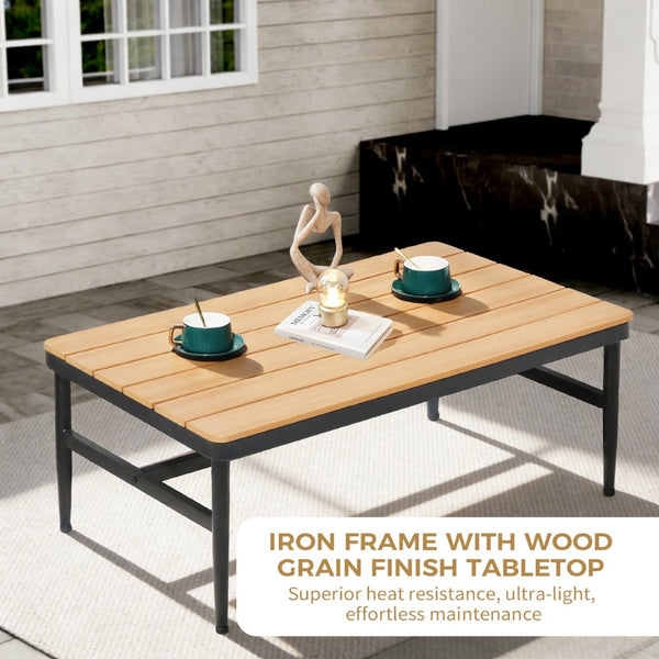 English Elm 4-piece Outdoor Aluminum Conversation Set with Thick Olefin Cushions Teak Accent Table T5880S00022