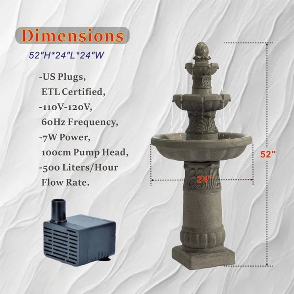 English Elm 3-tier Cascading Resin Fountain with Led Lights for Patio Garden or Indoor Use W853P412665