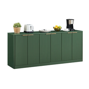 English Elm 67-inch Wavy Sage Green Sideboard with Six Doors Wood Grain Top Living Room Storage W1162P387864