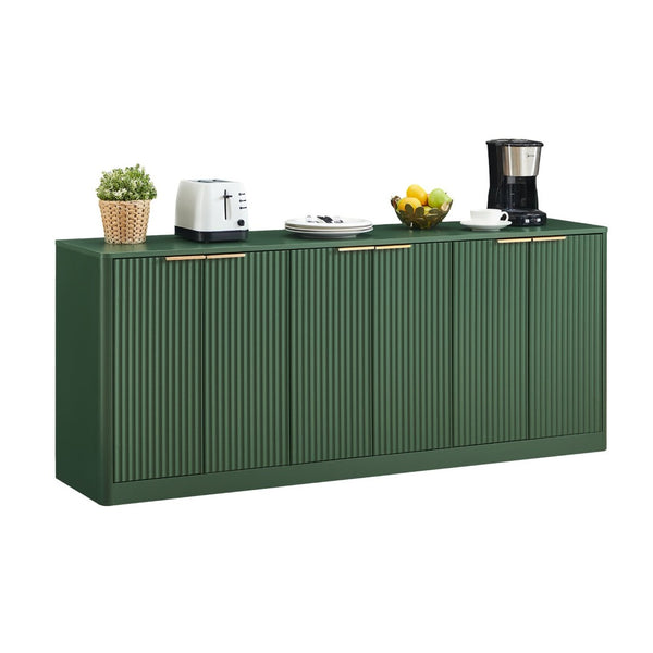 English Elm 67-inch Wavy Sage Green Sideboard with Six Doors Wood Grain Top Living Room Storage W1162P387864