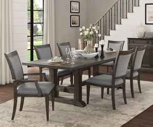 English Elm Classic 9 Piece Ash Veneer Extendable Dining Set with Gray Upholstered Chairs B011S02469