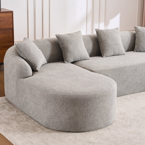 English Elm Boneless L-Shape Sectional Sofa with Curved Chaise Modern Modular Chenille Couch 30D Foam Comfort Lounge Elegance for Living Room Apartments Light Gray W2231S00010