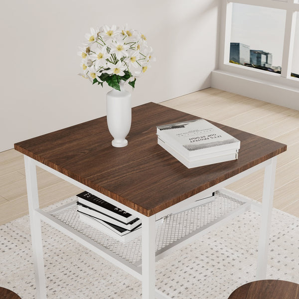 English Elm Bar bar table set of 3 with 2 backrest stools and partition — durable iron frame, modern counter dining solution beige brown W578P303857