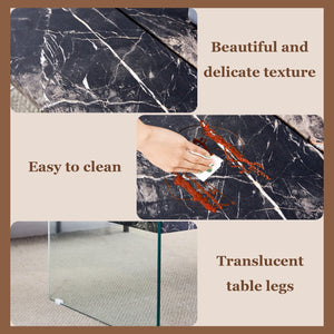 English Elm Multifunctional Lift Top Coffee Table with Tempered Glass Legs, Ergonomic Storage and Durable MDF Finish Black,Transparent W2920P226077