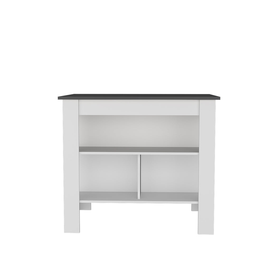 English Elm Aztec Melamine Kitchen Island with Open Storage, Grey & White Finish, 3 Shelves, Compact Stylish Hub B128P237160