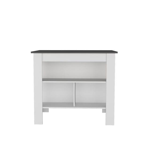 English Elm Aztec Melamine Kitchen Island with Open Storage, Grey & White Finish, 3 Shelves, Compact Stylish Hub B128P237160