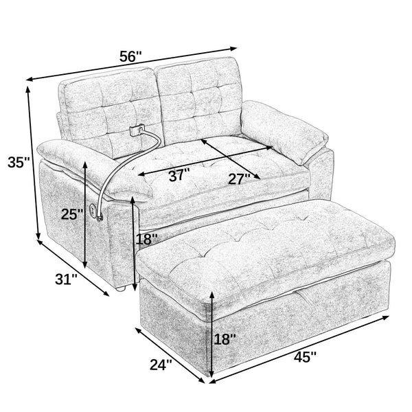 English Elm Leisure Chenille Two Seat Reclining Sofa with Usb Port Storage Ottoman Padded Armrests Black W487S00521