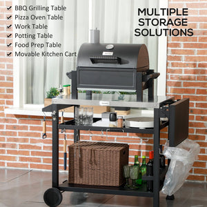 English Elm Outsunny Stainless Steel Outdoor Prep Cart with Folding Side Table and Locking Wheels W2225P174291