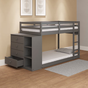 English Elm Gaston Gray Twin/Twin Bunk Bed with 4 Drawers & 3 Compartments, Slats, Fixed Ladder, 34" Clearance B2726S00490