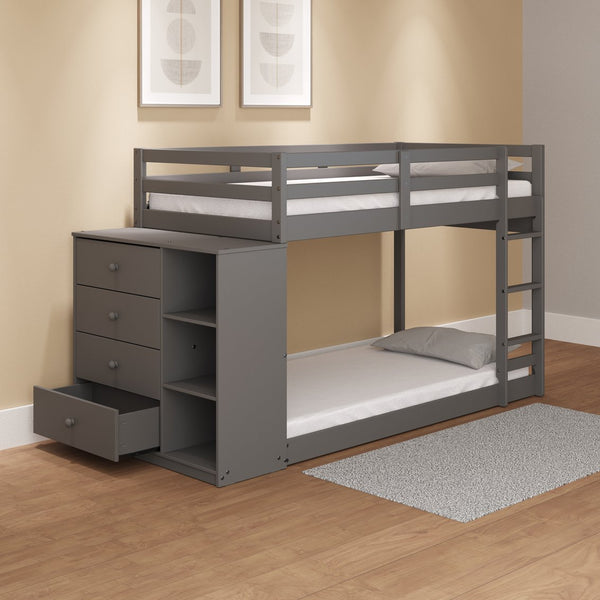 English Elm Gaston Gray Twin/Twin Bunk Bed with 4 Drawers & 3 Compartments, Slats, Fixed Ladder, 34" Clearance B2726S00490