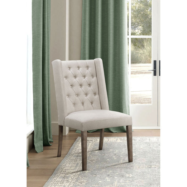 English Elm Lily Tufted Beige & Dark Brown Upholstered Dining Side Chair Set of 2 — Plush Cushioning, Elegant Comfort, Hardwood Frame B062P328706