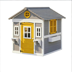 English Elm Backyard Fir Wood Kids Playhouse with Plant Boxes Retro Windows and Rain Resistant Roof T3971P491823