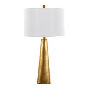 English Elm Pompeii Gold Pyramid Table Lamp 29" — Luxe Polyresin Base, White Linen Shade, Art Deco Glow B202P224186