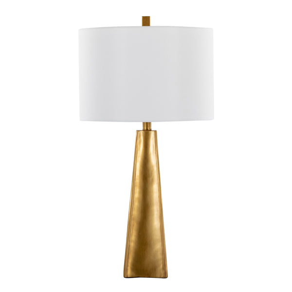 English Elm Pompeii Gold Pyramid Table Lamp 29" — Luxe Polyresin Base, White Linen Shade, Art Deco Glow B202P224186