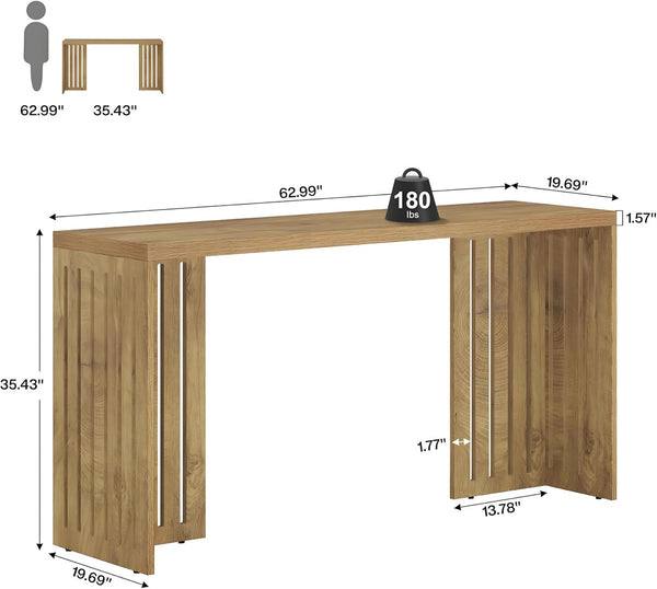 English Elm Wood Solid Fir Console Table Handcrafted Farmhouse Style for Entryway or Sofa T3971P447527