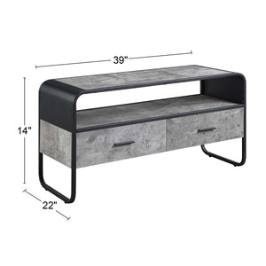 English Elm Metal Industrial TV Stand with Concrete Gray Shelves, Black Metal Frame, 2 Storage Drawers & Open Display Space B016P324158