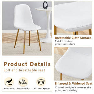 English Elm Table and Chair Set Extendable Round Mdf Dining with Gold Legs Linen Seats W1151S03957