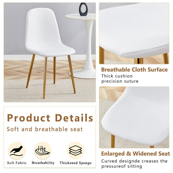 English Elm Table and Chair Set Extendable Round Mdf Dining with Gold Legs Linen Seats W1151S03957