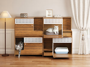English Elm 2-piece Modern Cat Litter Box Enclosure Side Table Set with Hidden Storage N752S004342D