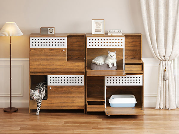 English Elm 2-piece Modern Cat Litter Box Enclosure Side Table Set with Hidden Storage N752S004342D