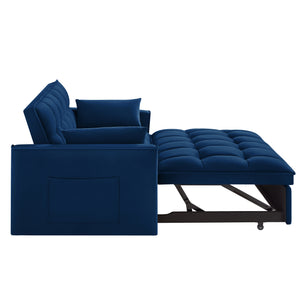 English Elm 4 Loveseat Sofa Bed with Storage Pockets & Armrests, Convertible Pull-Out Sleeper with Wheels, Tufted Comfort and Durable Frame for Small Spaces Navy W2186P166129