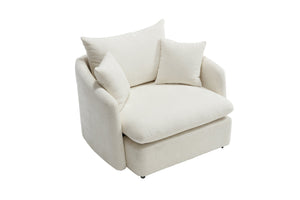 English Elm 360° 360 Swivel Oversized Chenille Armchair with Pocket Spring Seat and Three Throw Pillows Beige W1361S00074