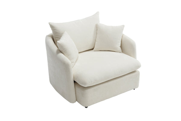 English Elm 360° 360 Swivel Oversized Chenille Armchair with Pocket Spring Seat and Three Throw Pillows Beige W1361S00074