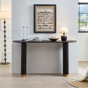 English Elm Length 59 Inch Mdf Wood Veneer Console Table Brushed Gold Steel Base Modern Entryway Black W2582P406099